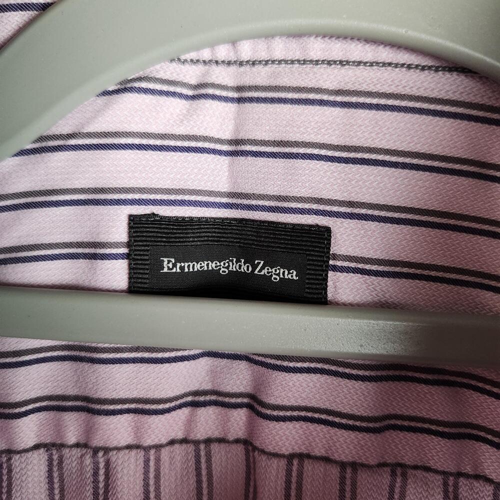 Ermenegildo Zegna Shirt Mens 16.5 42 Pink Striped Regular Fit Dress Business